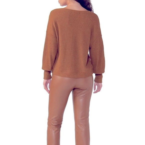 Sanctuary Highline Blouson Sleeve Waffle Knit Top brown size XL - Picture 3 of 7